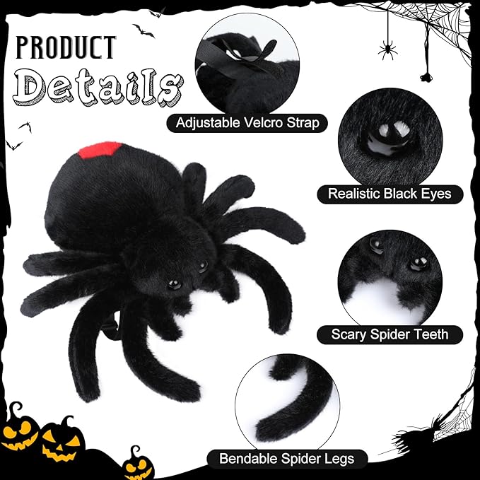 Spider Shoulder Plush Toy Halloween Costume Accessories Soft Stuffed Animal Costume Cosplay Accessories Dress Up Party Toys for Kids