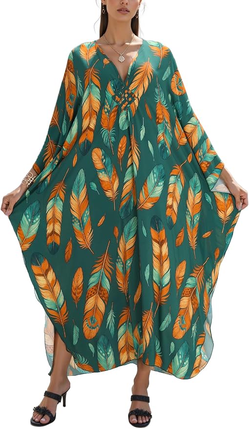 Mumu Dresses for Women Plus Size, Bohemian Kaftan Beach Cover Up Long Maxi Nightgown Soft Loungewear