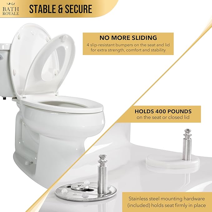 BATH ROYALE Potty Training Seat - Soft Close, Kingsport BR720-00, Round White, Adult & Child Combo