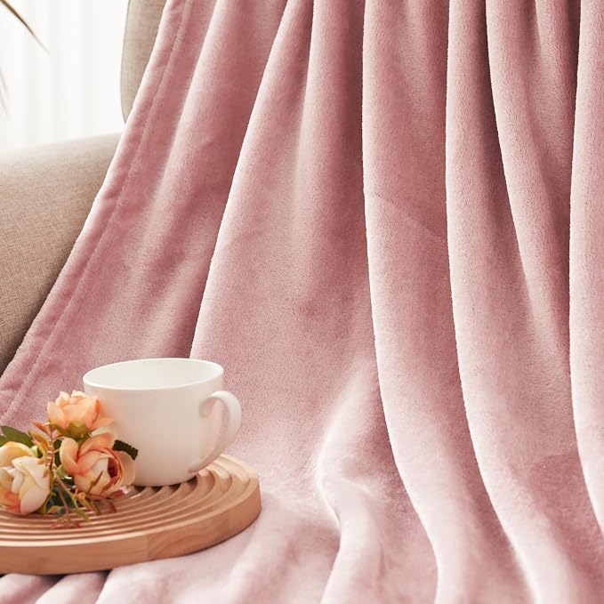 Exclusivo Mezcla Soft Fleece Blanket Queen Size for Bed, Dusty Pink | 90x90 Inches, Double-Sided Brushed Flannel, Lightweight Plush Cozy Blanket for Home Decor, All Season, Machine Washable