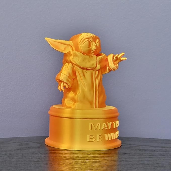 Znet3D Baby Yoda Grogu ‘May The 4TH Be with You’ Trophy - 4.5 Inch Multi-Color - Perfect Award or Gift (Silk Gold)