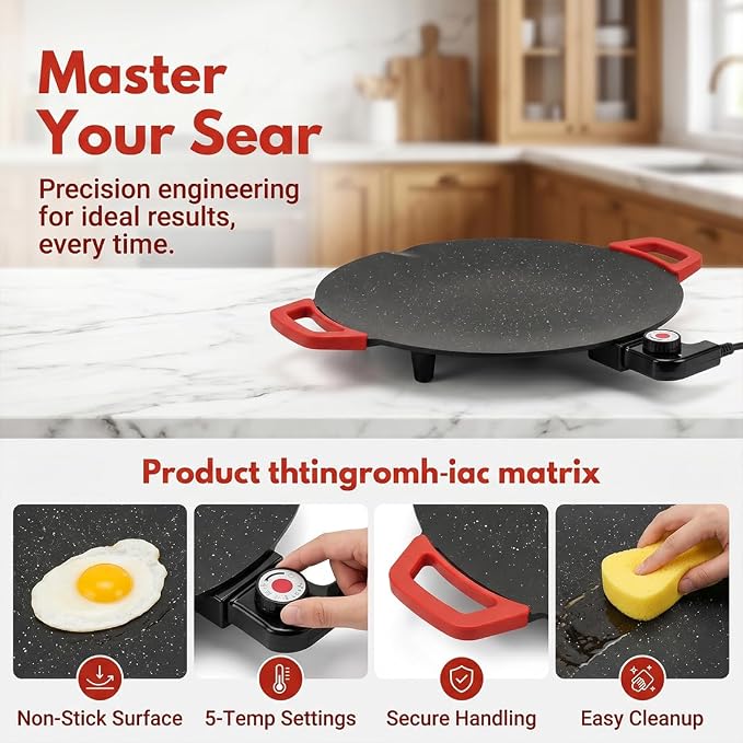 Electric Indoor Grill Nonstick Smokeless, 12/14/16 Inch Korean BBQ Grill with Adjustable Temperature Control, 1000W Fast Heating Round Griddle, Includes Oil Brush & Food