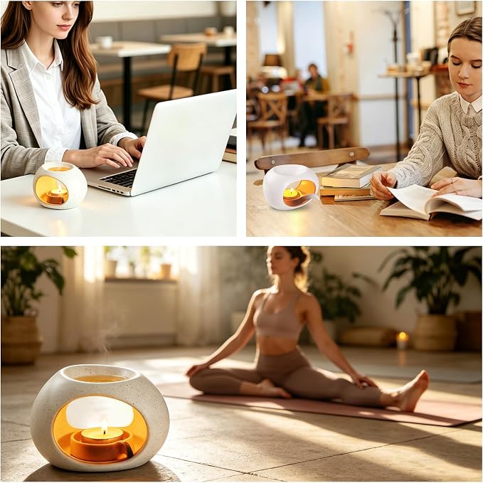 Independence Day Ceramic Essential Oil Burner, Aromatherapy Oil Warmer with Tealight Candle, Incense Aroma Diffuser for Home Spa Yoga Meditation Relaxation & Room Decor White Small