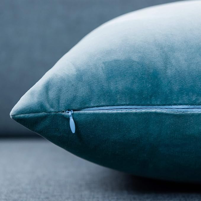 JUSPURBET 16x16 Decorative Velvet Throw Pillow Covers Set of 2,Light Blue | Modern Soft Cushion Covers Cases with Hidden Zipper for Couch Sofa Bed Living Room Bedroom Home Decor