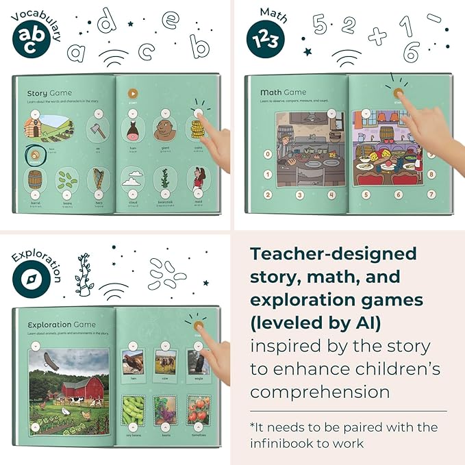 Cali’s Books Jack and The Beanstalk | infinibook Storytelling Toy + Reader | Read-Aloud E-Reader with Games | Recordable Interactive Storybook for Kids 3-7 | Screen-Free Educational Gift
