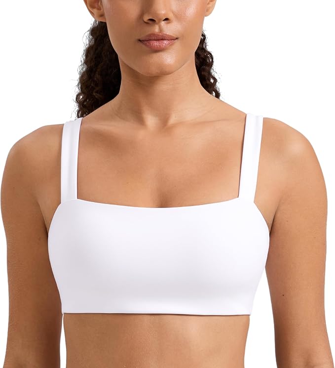 CRZ YOGA Butterlift Minimal Square Sports Bras for Women - Padded Supportive Wide Straps Yoga Workout Top