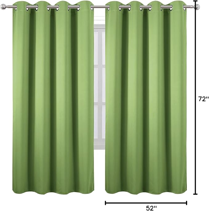 LEMOMO Light Green Thermal Blackout Curtains/52 x 72 Inch/Set of 2 Panels Room Darkening Curtains for Bedroom