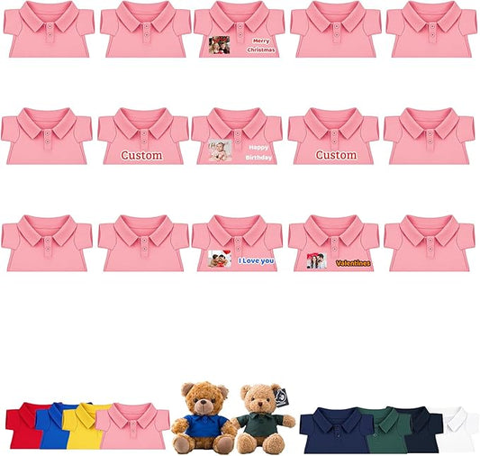 15 Pcs Personalized Teddy Bear Clothes with Name Photo, Custom Stuffed Animal Clothing Fit 8-16 inch Bears Clothes for Stuffed Animals, Doll Clothing Make Your Own Plush Doll Shirt