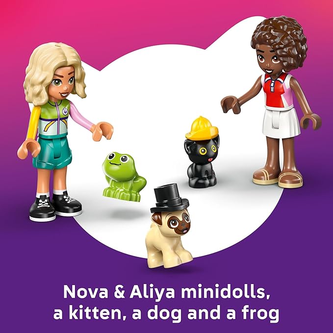 LEGO Friends Pet Accessories Van Building Toy for Girls & Boys - Pretend Play Set for Kids, Ages 6+ - W/Nova & Aliya Minidolls, 3 Pet Figures, & Accessories - Gift Idea for Birthdays - 42678