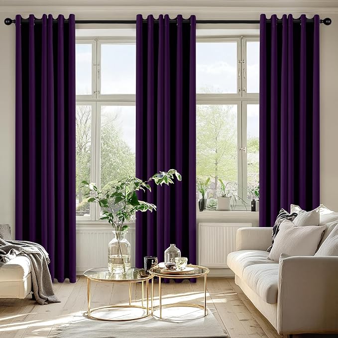 MIULEE Blackout Curtains for Bedroom 2 Panel 40 x 72 Inch Long Royal Purple | Thermal Insulated, Living Room Darkening Grommet Drapes, Noise Reducing, Light Blocking Window Treatments