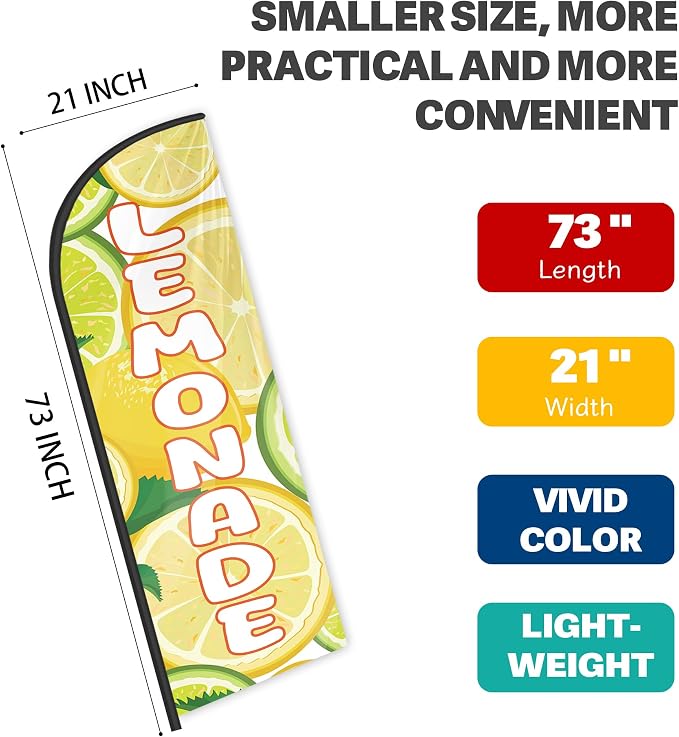 Lemonade Feather Flag for Storefronts Fairs,6 FT (Flagpole Not Included) | Business Advertising Flag