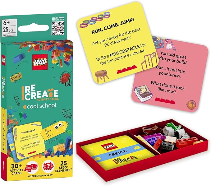 Lego Recreate Activity Cards – Cool School | Learning Through Play Game with 30+ Activity Cards & 25 Lego Elements | Ages 6+