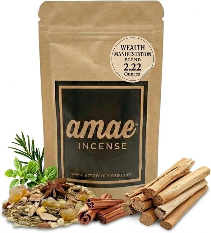 Natural Resin, Herbs & Essence Wealth Manifestation Mix - Blend with Frankincense, Sandalwood, Cinnamon & Copal - Grounding Loose Incense for Abundance Rituals & Meditation - 2.22 oz