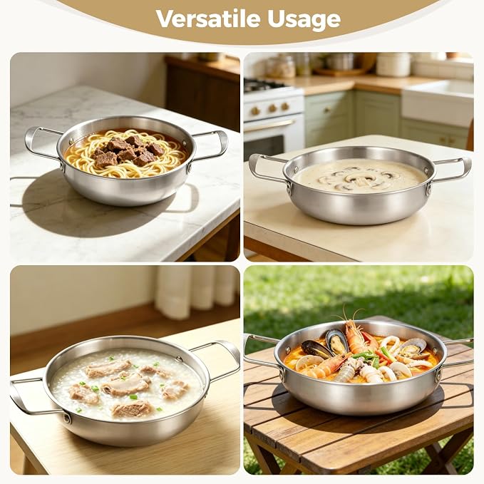 4Pcs Korean Ramen Pot Set,Stainless Steel Ramen Pot with Double Handles, 8.4-10.7 in Diameter Korean Noodle Pot Golden Soup Pots & Cooking Pots for Stove,Pasta,Soup (Silver)