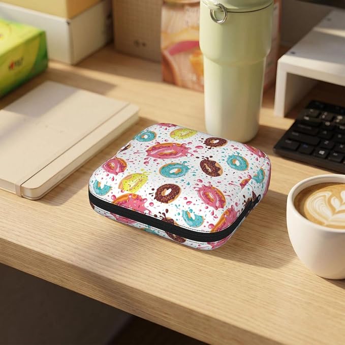 Donut Donuts Period Bag For Women,Portable Sanitary Napkin Period Pad Pouch For Purse, Small Make Up Bags