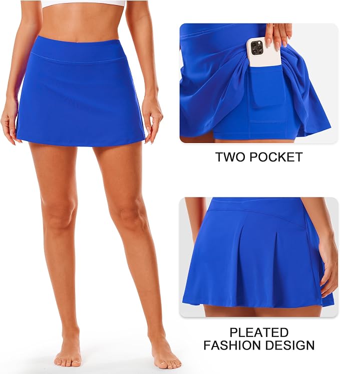 Stelle Women Tennis Skirt High Waisted Athletic Golf Skorts with Pockets | Tummy Control, Built-In Shorts, Deep Pockets, Pleated, Breathable, Lightweight, Tennis, Golf, Pickleball, Running, Workout
