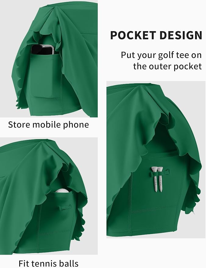 ATTRACO Tennis Outfits for Women Racerback Golf Dress Workout Dress | Athletic Skirt Set, Built-in Shorts, 2 Pockets, Scalloped, Racerback, High Waisted, Pickleball, Workout Set