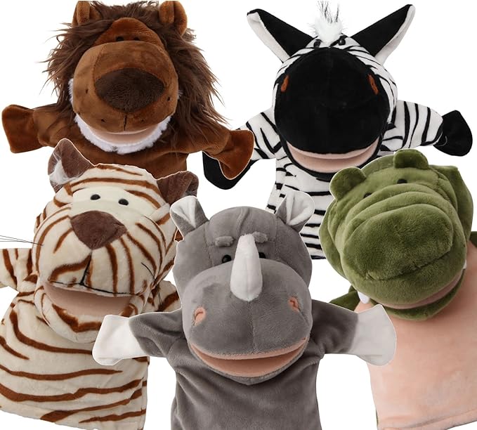 Animal Hand Puppets Set for Kids & Adults - 12.5" Premium Quality Soft Plush Toys with Movable Mouths - Perfect for Storytelling, Teaching, Preschool, Role-Play - Durable, Vibrant, Educational Puppets
