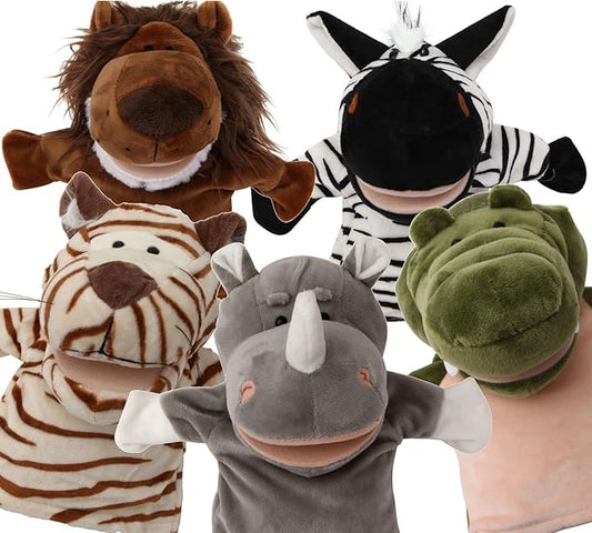 Animal Hand Puppets Set for Kids & Adults - 12.5" Premium Quality Soft Plush Toys with Movable Mouths - Perfect for Storytelling, Teaching, Preschool, Role-Play - Durable, Vibrant, Educational Puppets