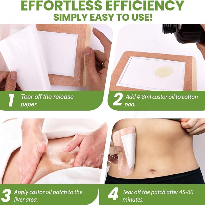 20Pcs Castor Oil Pack Wrap Size 8.2 * 6.3in for Pure Castor Oil, No Washing Self Adhesive with High Absorbent Organic Cotton Flannel, Anti Massage Oil Leak, Design for Women Men