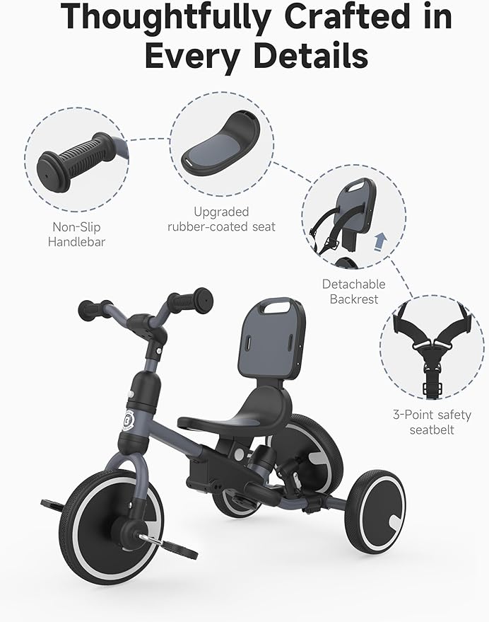 besrey Toddler Bike 1-3 Years Old,Toddler Tricycle with Spare Wheel,5 in 1 Kids Trike with Push Handle,Backrest and Safety Belt,Balance Bike 1+ Year Old,Birthday Gift and Toy for Boys and Girls