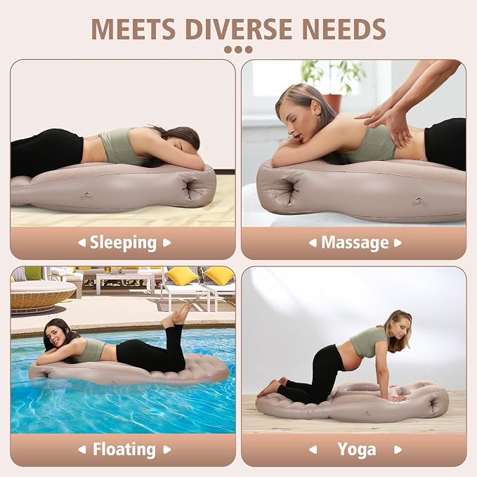 Inflatable Pregnancy Pillow with Belly & Head Hole, Prone Pregnancy Pillow for Stomach Sleepers, Maternity Air Mattress for Belly Support, Pregnancy Pool Float for Tummy Relaxation & Massage, Gray