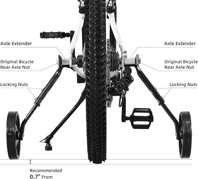 Multi-speed Kids Bike Training Wheels Fits 16", 18", 20",22", 24" Bikes, Adjustable for Variable Speeds Includes Stabilizers Kits, 1 Pair, Black