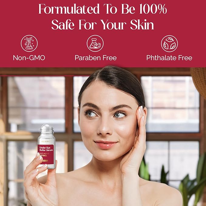 Bella Beauty Retinol Under Eye Serum – Firming & Smoothing Roller for Puffiness & Dark Circles – Dermatologist Tested, Anti-Aging Korean Skin Care – Vegan, Clean Beauty, Non-GMO – 1.69 Fl Oz