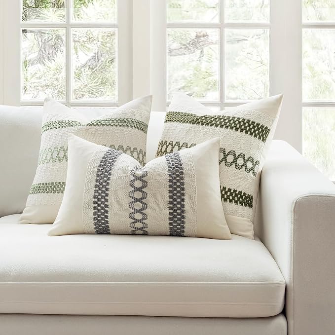 MIULEE Set of 2 Moss Green Boho Decorative Pillow Covers 20x20 Inch | Farmhouse Couch Throw Pillows, Modern Cotton Cushion Covers, Macrame Woven Spring Decor for Bed Sofa Chair