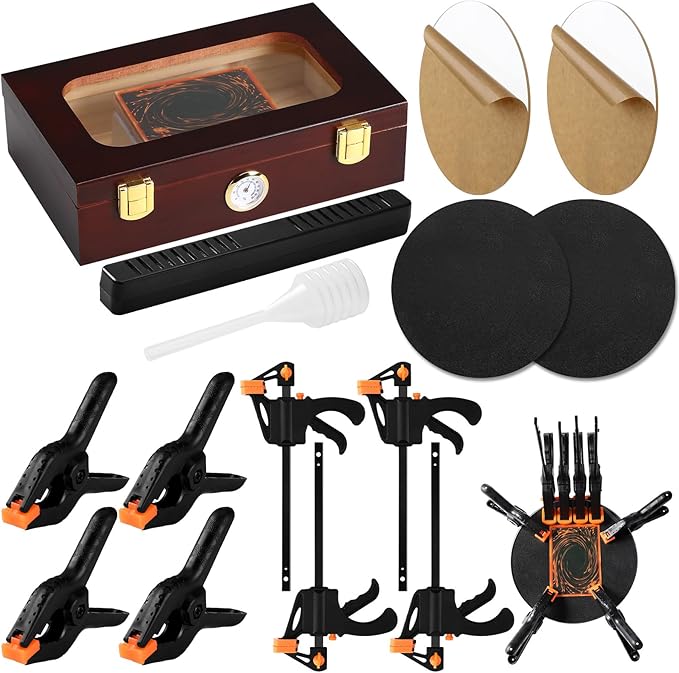 Didaey Card Flattening Kit Trading Card Flattening Tool Accessory Kit Included 1 Moisturizing Box 2 Acrylic Plates 4 Vices 4 Clamps 2 Indent Mats for Fix Bent Cards(Reddish-Brown,Wooden)