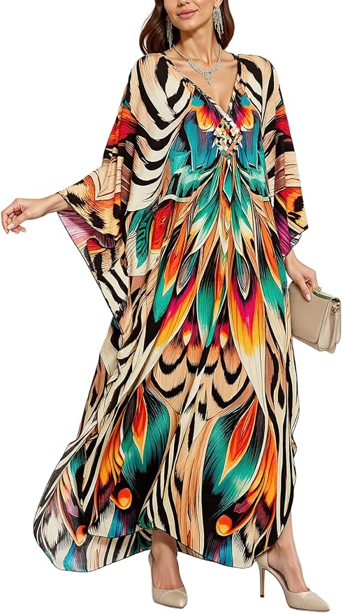 Mumu Dresses for Women Plus Size, Bohemian Kaftan Beach Cover Up Long Maxi Nightgown Soft Loungewear