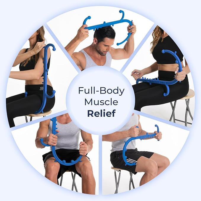 Ranarose Deep Tissue Back & Neck Massager - Back Massager Stick for Pain Relief, Muscle Knot Remover, Trigger Point Massage Tool for Full Body, Shoulders, Legs - Pressure Point Massage Tool (Blue)