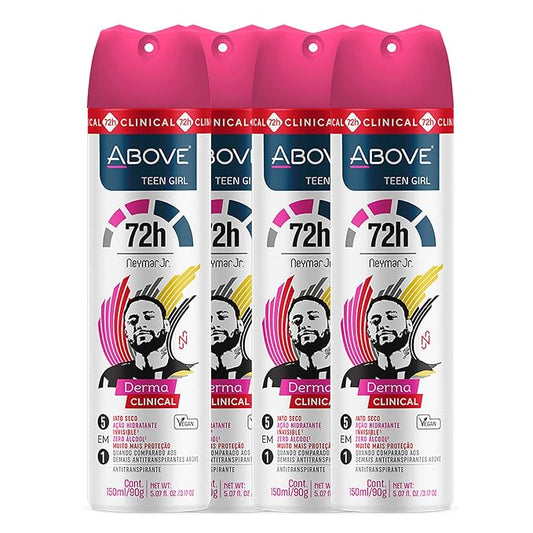 ABOVE 72H Whole Body Spray Deodorant for Women – Neymar Jr Teen Girl – Antiperspirant Deodorant Spray – No Stains, Cruelty & Alcohol Free – Vegan Long-Lasting Protection - Rose & Musk Scent (4 Pack)
