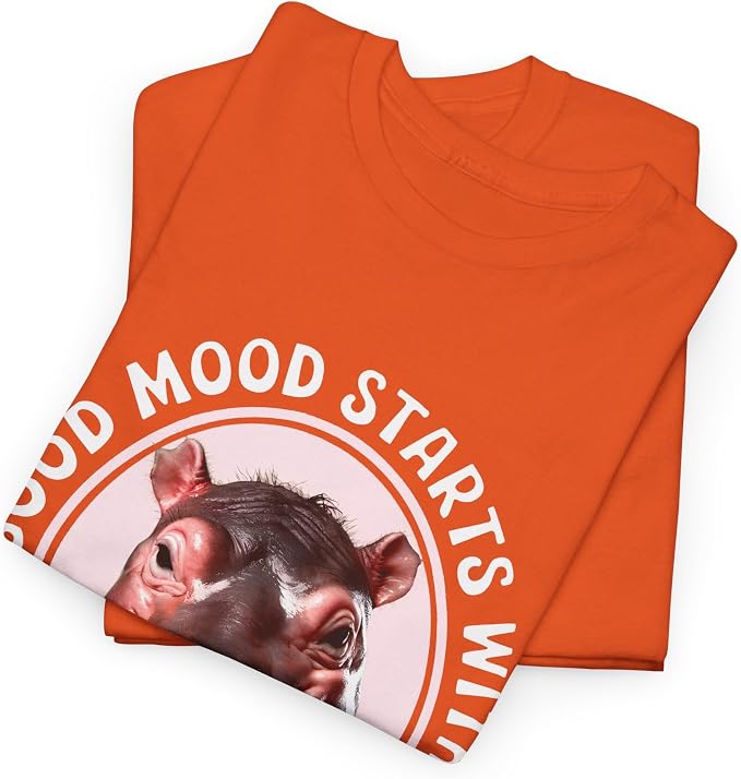 Good Mood Starts with Moo Deng Unisex T-Shirt, Funny Moo Deng Good Mood Minimalist Men and Women Shirt
