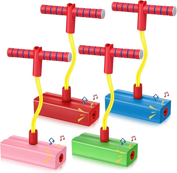 4 Pcs Pogo Stick Foam Pogo Jumper for Kids Foam Pogo Jumper Pogo Stick Toy Fun and Safe Jumping Stick for Teens Adults Outdoor Indoor Sports Gift,Makes Squeaky Sounds and Squeaks with Each Hop
