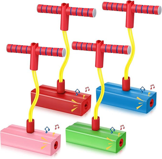 4 Pcs Pogo Stick Foam Pogo Jumper for Kids Foam Pogo Jumper Pogo Stick Toy Fun and Safe Jumping Stick for Teens Adults Outdoor Indoor Sports Gift,Makes Squeaky Sounds and Squeaks with Each Hop