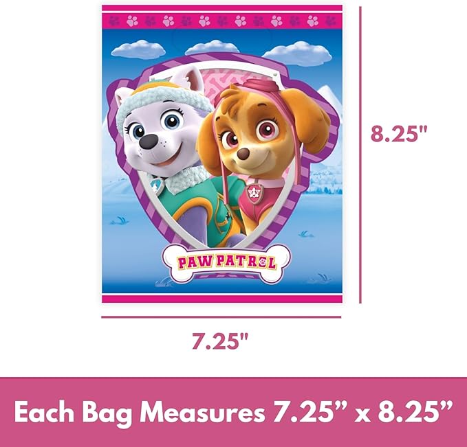 Unique Paw Patrol Party Favor Bags Set - 16 Paw Patrol Goodie Bags, Checklist - Skye Paw Patrol Birthday Decorations, Paw Patrol Everest and Skye Birthday Decorations