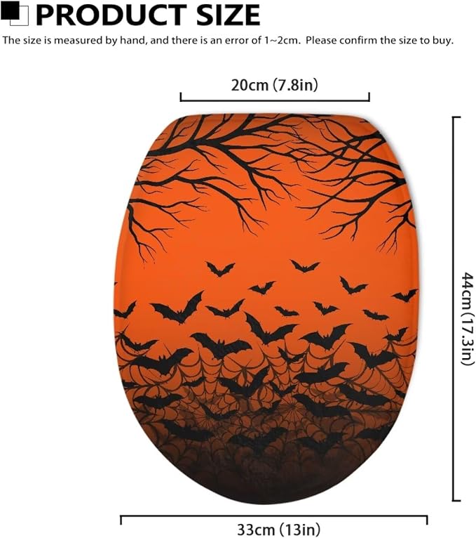 Halloween Bats Toilet Lid Cover, Flannel Soft Dustproof Toilet Seat Cover, Machine Washable Reusable Toilet Lid Cover