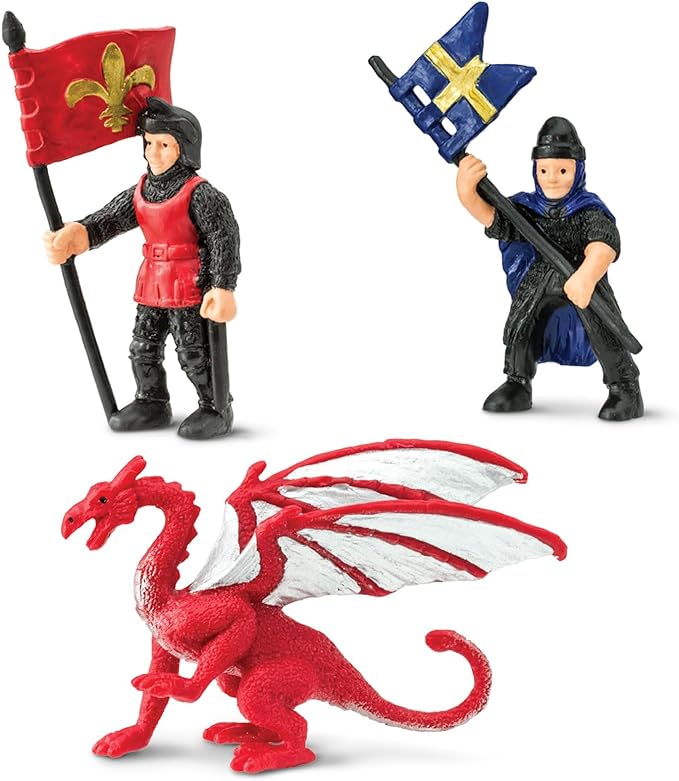 Safari Ltd. Knights & Dragons TOOB - 9 Mini Figurines with Knights, Drake, Tiamat, Wyvern, and Peluda Dragon - Toy Figures for Boys, Girls & Kids Ages 3+