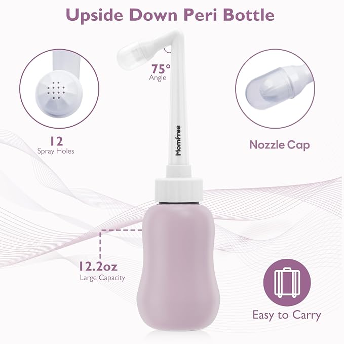 Postpartum Essentials Recovery Kit: Labor Delivery Post Partum 7 Pack Recovery Mom Care Set - Upside Down Peri Bottle | XL Disposable Underwear | Soothing Pads | Perineal Healing Foam | Canvas Bag