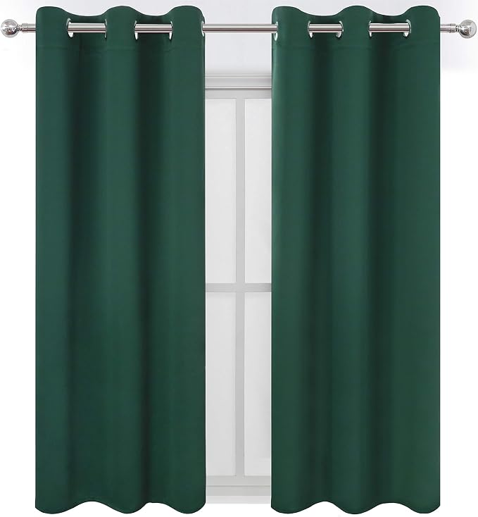 LEMOMO Green Blackout Curtains 34 x 54 Inch Length/Set of 2 Curtain Panels/Thermal Insulated Room Darkening Blackout Curtains for Bedroom