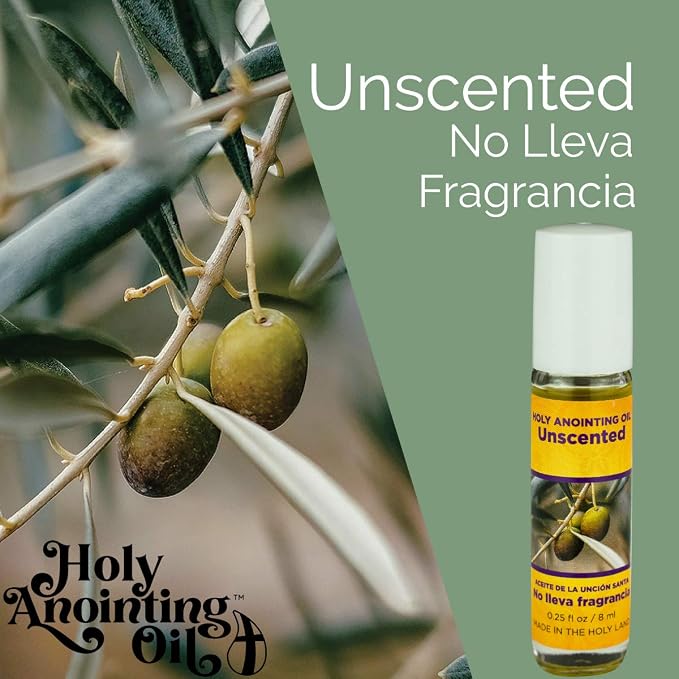 Unscented Holy Land Anointing Oil from Israel, 1/4 oz Roller Bottle from Jerusalem, Locally Sourced Virgin Olive Oil & Essences, Gift for Pastors, Priests, Rabbi, & Clergy, Aceite Ungido Sin Perfume