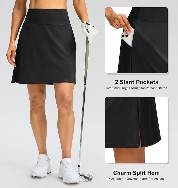 18" Skorts for Women 3 Pockets High Waist Long Athletic Tennis Skirt Golf Skort for Casual Summer Travel