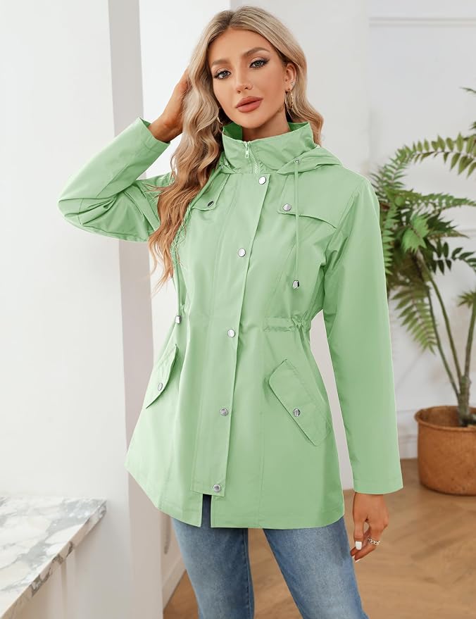 LOMON Women Waterproof Outdoor Hiking Raincoat Women Lined Rain Jacket Lightweight Hooded Jackets Trench Coats