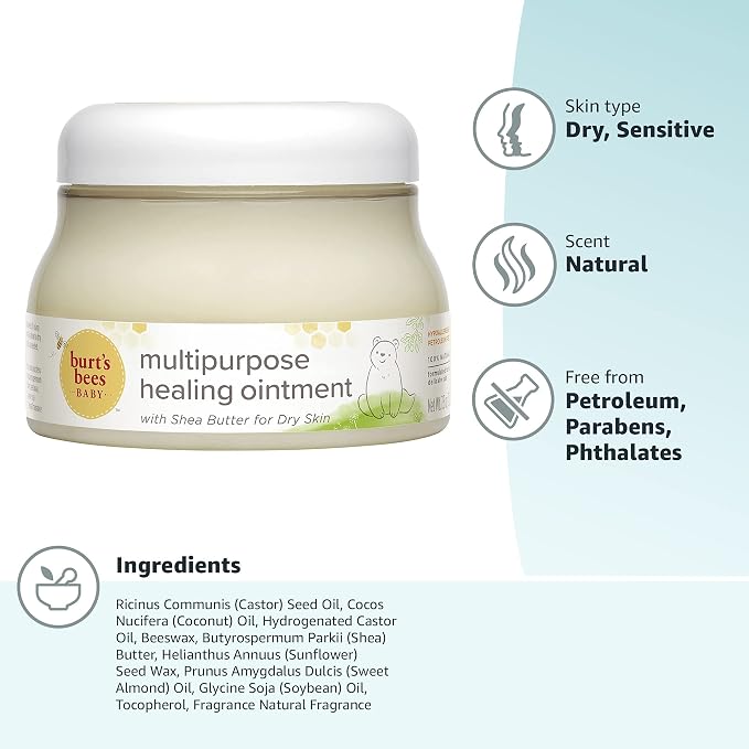 Burt's Bees Baby 100% Natural Origin Multipurpose Healing Ointment, Face & Body Baby Ointment – 7.5 Ounce Tub (Pack of 2)