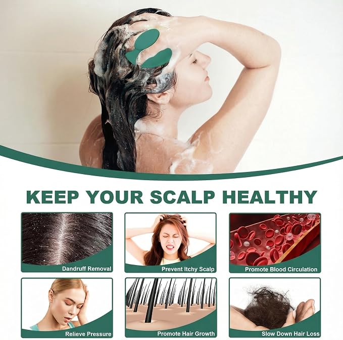 Meartchy Silicone Scalp Massager Shampoo Brush, Scalp Brush for Hair Growth & Dandruff Removal, Hair Scrubber Scalp Stimulator Exfoliator Brush with Soft Bristles for Wet Dry Scalp Care (Dark Green)