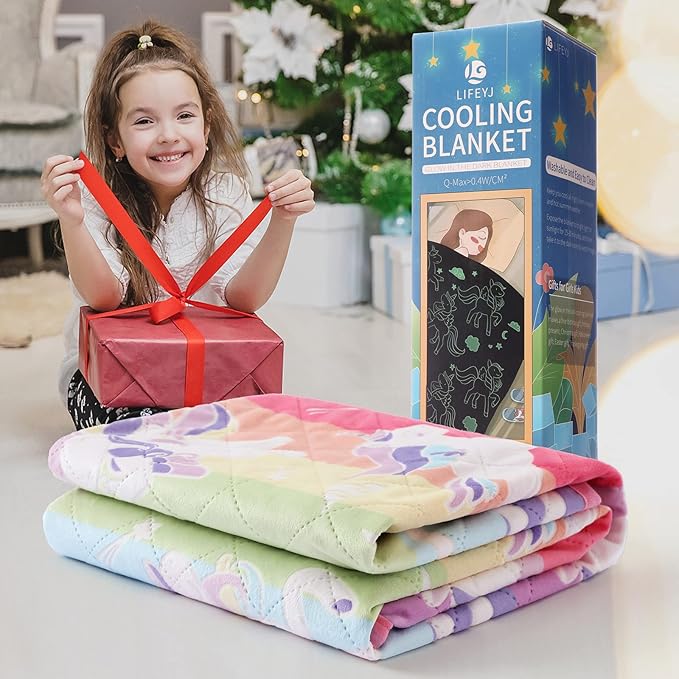 Cooling Blankets for Hot Sleepers,Glow in The Dark Blanket Unicorns Gifts for Girls,Q-Max >0.4 Cool Blanket 1-10 Year Old Girl Gift,Girls Toys Age 6-8,Valentine's Day Birthday Gifts Presents
