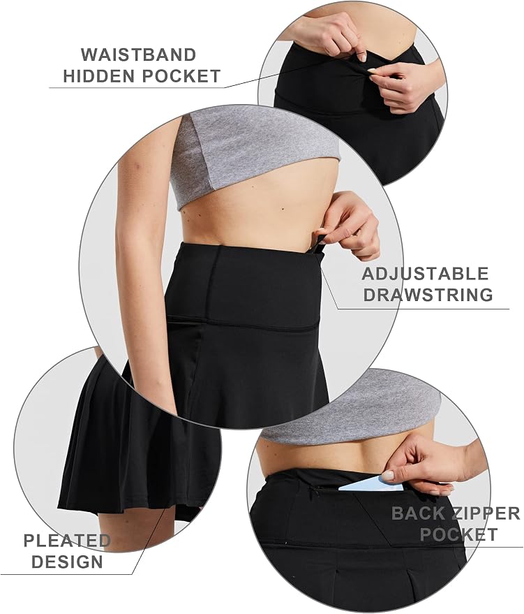 ZUTY 18" High Waisted Tennis Skirt for Women Skorts Skirts with Pockets Casual Modest Long Golf Athletic Running