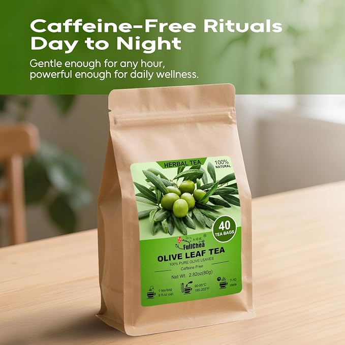 FullChea - Olive Leaf Tea Bags, 40 Count, Dried Olive Leaves | Premium olive leaf herbal tea, non-GMO, caffeine-free, rich in antioxidants for daily wellness