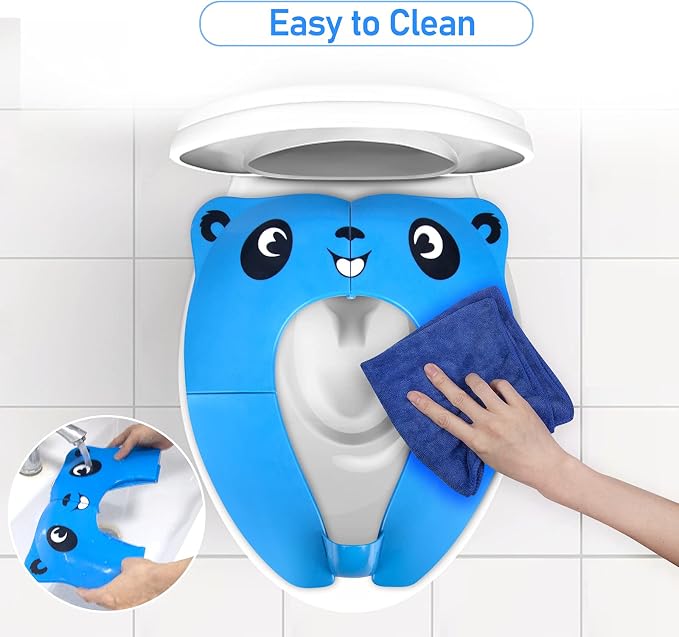 Foldable Toilet Seat Toddler, Portable Toilet Training Seat for Kids, Travel Toddler Toilet Seat in ABS Material with 8 Anti Slip Silicon Pads and 1 Carry Bag, Blue Panda